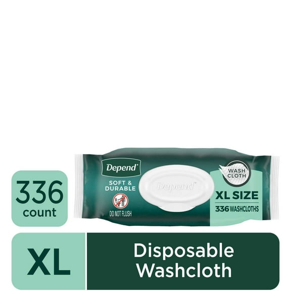 Depend XL Disposable Washcloths for Adults, 8 Flip-Top Packs, 42 Wipes Per Pack (336 Wipes Total)