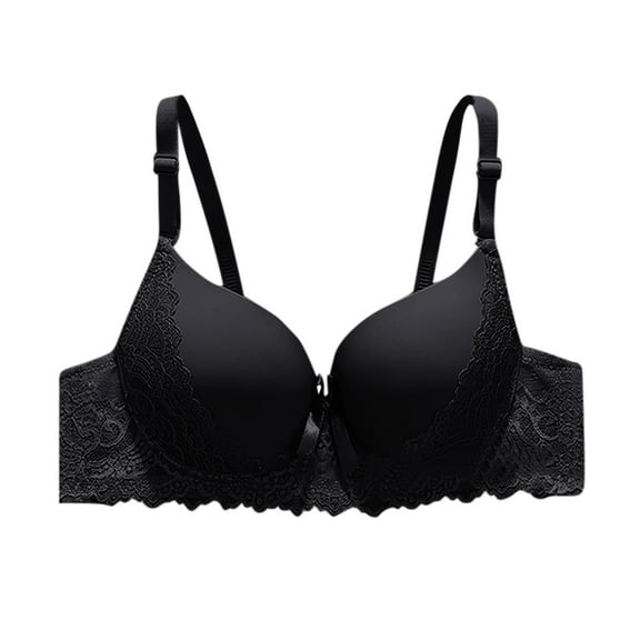 LNWUY Women's Bras Floral Lace Push Up Solid Color Soft Breathable Comfortable Everyday Padded Underwire Bra Black M