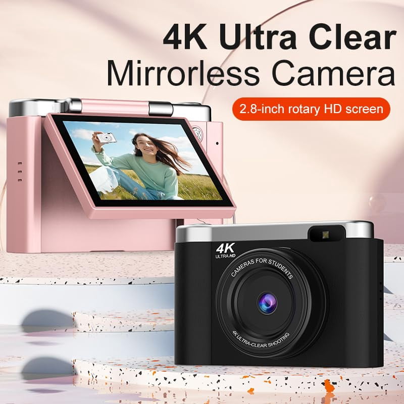 Acuvar 4K Digital Camera for Photography with Autofocus, 48MP Vlogging Camera for YouTube, 64GB SD Card, 2.8" Flip Screen, Compact For Travel with 8X Zoom, Flash, Anti-Shake, Rechargeable Battery