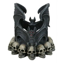 Gothic Cathedric Twin Bats On Graveyard of Skulls Candle Or Wine Bottle Holder