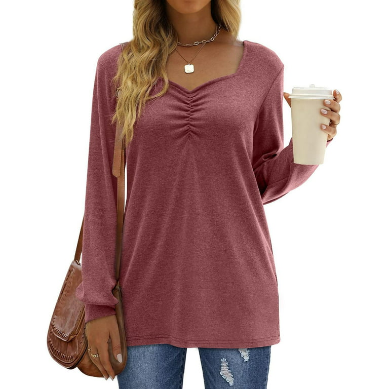 Fesfesfes Fashion Women Flannel Shirt V-Neck Long Sleeve Solid