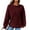 Wine, variant on Women's Waffle Knit Raglan Sleeve Round Neck Long Sleeve No Hood Sweatshirt with Pocket, Fashion Casual Pullover Top for Daily Wear, Casual Activities, Festival and Work Outfits Grey L