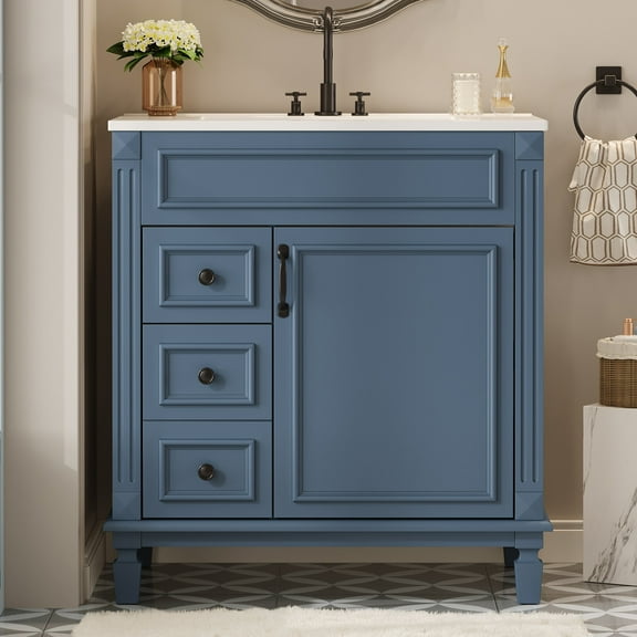 Modern Bathroom Vanity 30" Bathroom Vanity with Ceramic Sink, Small Bathroom Sink Cabinet, Modern Cabinet with 2 Drawers and Adjustable Shelf,Wooden Bathroom Vanity