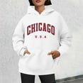 thumbnail image 2 of XIAONU Womens Hoodies Retro Letter Print Drawstring Hooded Sweatshirt With Kangaroo Pocket Drawstring Long Sleeve Fleece Lined Pullover Hoodie, 2 of 4
