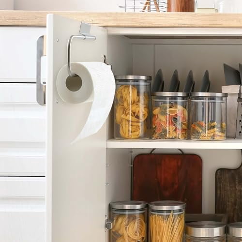 Stainless Steel Under Sink Paper Towel Holder and Dispenser, 12.4-Inch Cabinet Door Mount for Kitchen, Bathroom, Laundry Room Storage Organizer