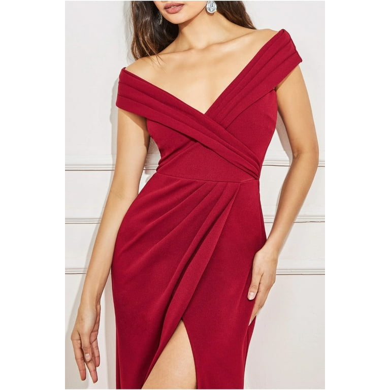 Wine bardot cheap dress