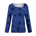 thumbnail image 4 of Htigea Cute Long Sleeve Tops for Women Fall Long Sleeve T Shirts | Star Print Pullover, Button Irregular Neck, Loose Fit Tunic Blouse Blue L, 4 of 7