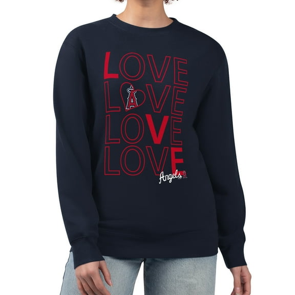 Women's G-III 4Her by Carl Banks Navy Los Angeles Angels Love Team Logo Fleece Pullover Sweatshirt