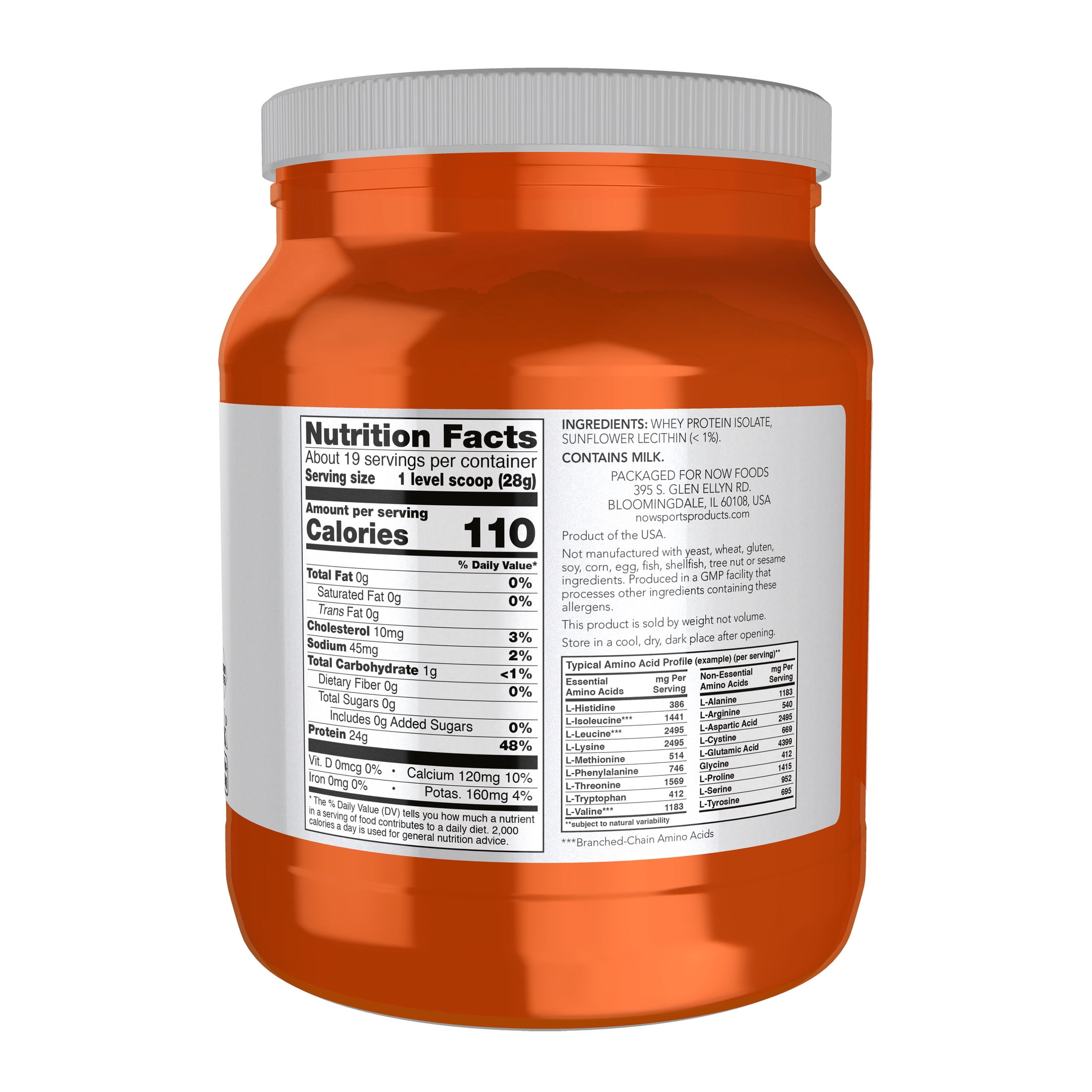 NOW Sports Nutrition, Whey Protein Isolate, 25 g With BCAAs, Unflavored Powder, 1.2-Pound