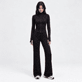 thumbnail image 2 of Girony Women's Polka Dot Workout Outfit Set, Zip Up Stand Collar Jacket & High Waist Flared Pants 2 Piece Yoga Tracksuit, 2 of 8