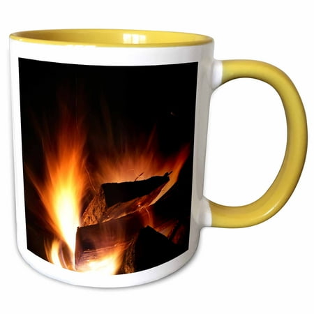 Photograph of a fire in an outdoor fireplace. 11oz Two-Tone Yellow Mug mug-304348-8