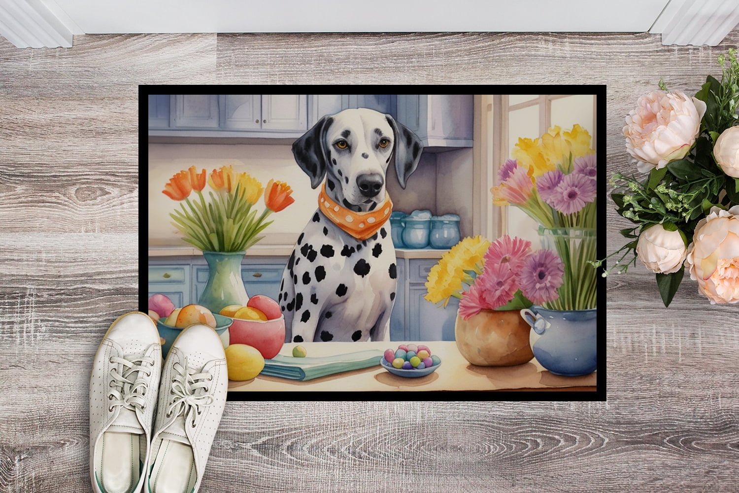 Decorating Easter Yorkshire Terrier Doormat