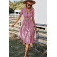 thumbnail image 4 of Vestido camisero para mujer, sin mangas, cuello en V, vestido midi a rayas, plisado, con volantes, vestido casual con botón Xishao Moderno, 4 of 6
