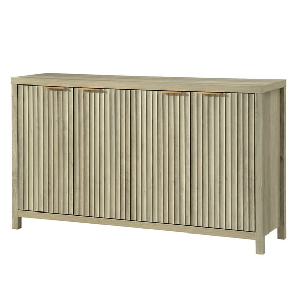 OAKHAM Fluted Sideboard Buffet Cabinet with 4 Doors, Storage Credenza with Adjustable Shelves, Modern Accent Cabinet Console, Sunwashed Ash Oak
