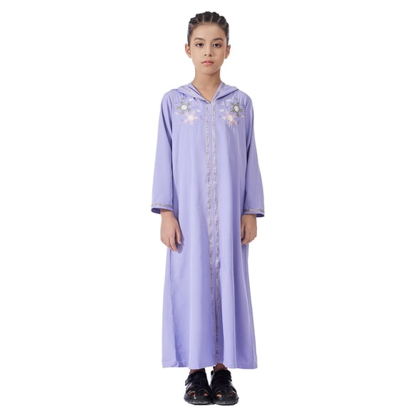 MEZZALL Dresses Exquisite Embroidered Ribbon Hooded Dress Girls Elegant Comfortable Party Wear With Floral Detailing Breathable Long Sleeve Crew Neck Solid Color Child Sundress