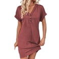 thumbnail image 1 of Birdeem Robes pour Femmes Robe à Manches Courtes Raglan Col en V Boutonnée Couleur Unie, 1 of 12
