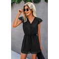 thumbnail image 4 of Women's Rompers-Summer Deep V Neck Wrap Floral Polka Dot Short Sleeve Beach Short Jumpsuit, 4 of 5