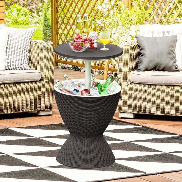 Gymax 8 Gal Patio Ice Cooler Bucket Cool Bar Side Table W Retractable Tabletop Black Com Ice Cooler Bucket Cool Bar Side Table, Cool Bar Patio Furniture