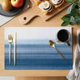 thumbnail image 2 of Haze Blue White Ombre Placemats Set of 6 Vintage Gradient Striped Aesthetics Place Mats Indoor Wipeable Table Mats Washable Dining Table Placemats for Kitchen Holiday Party Home Decor 13x19 Inch, 2 of 9