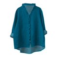 thumbnail image 5 of ManxiVoo Women's Ruffled V Neck Blouse Long Sleeve Loose Fit Patchwork Solid Color Button Down Shirt Elegant Casual Tops L Size Blue, 5 of 5