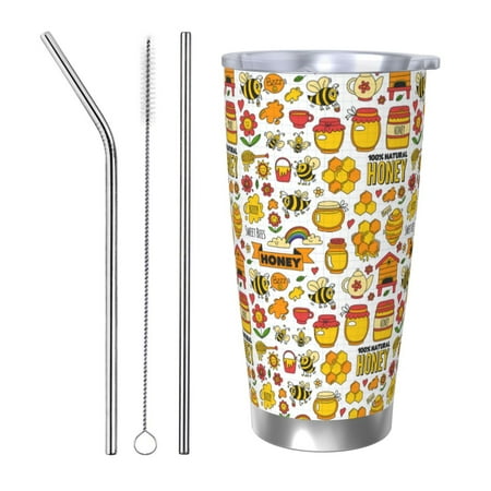 

Fuzoiu Bees And Honey 1 Print 20oz Tumbler Stainless Steel Vacuum Insulated Car Cup Insulated Coffee Mug Travel Mug with Lid Thermal Cup for Outdoor-Straw Three-piece Set