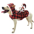 thumbnail image 2 of Dog Christmas Costume - Running Santa Claus Riding on Pet, Fasten Tape, Thick Warm Plaid Holiday Outfit, 2 of 8