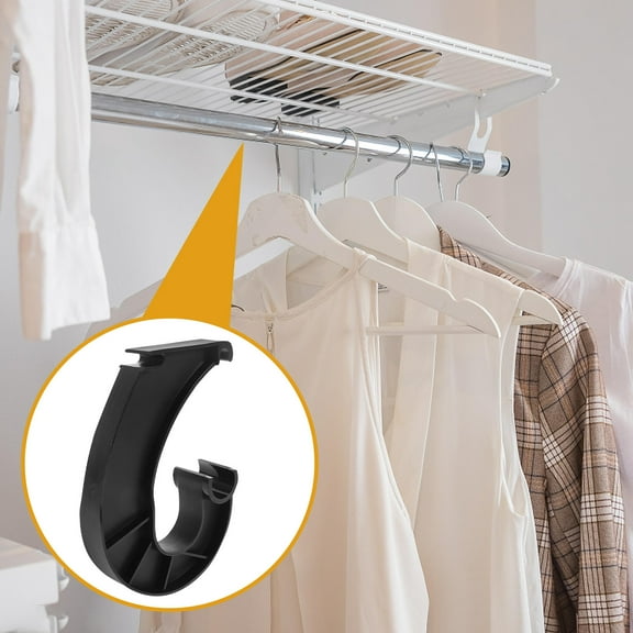 KONTONTY Closet Rod Support 1Pcs J-Shaped Black Plastic for Closet and Wardrobe Hanging Rod Bracket
