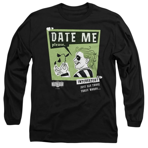 Beetlejuice Beetlejuice Date Me Unisex Adult Long-Sleeve T Shirt, Black, Small