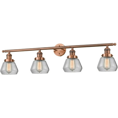 

Antique Copper Tone Bathroom Vanity 43 Wide Clear Glass Steel/Cast Brass Medium Base LED 4 Light Fixture