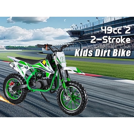 Quaeoruy 49cc Kids Dirt Bike - 2-Stroke Gas Powered Mini Motorcycle with Front & Rear Disc Brakes, 10" Off-Road Tires - Adjustable Speed for Boys & Girls Ages 8  (Green)
