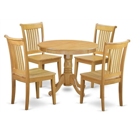 - 5-Pc Round Dining Table Set in oak Finish