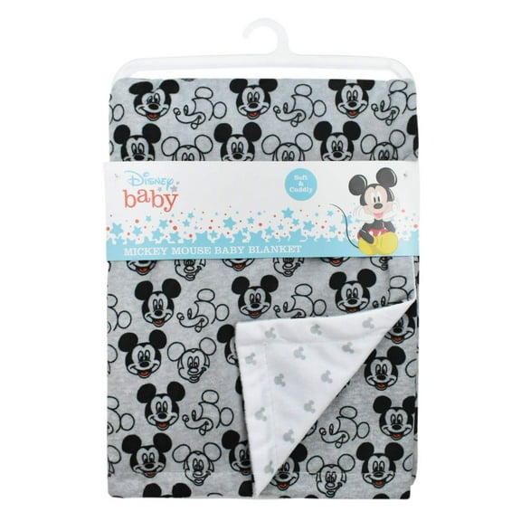 Cudlie Disney Baby Boy Mickey Mouse Baby Blanket Double Sided Mink with Grey Micky Print (30x40)