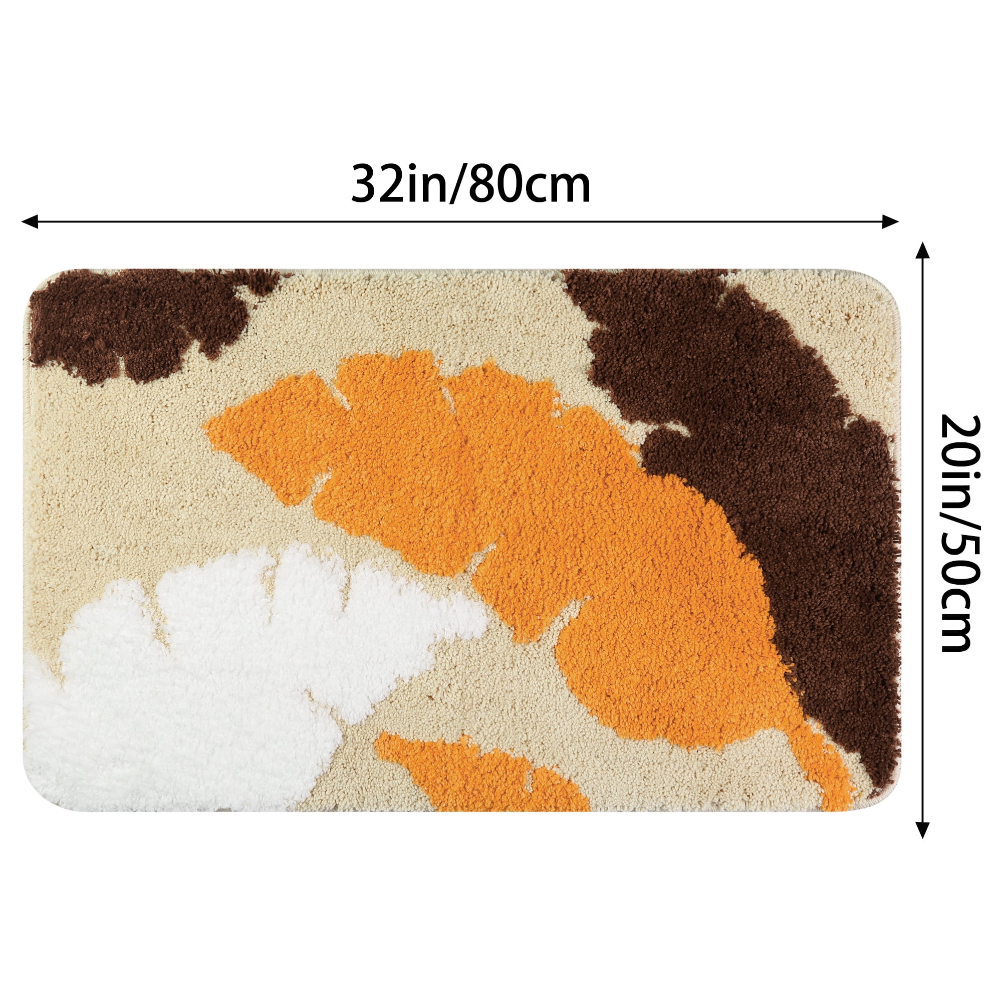 Unique Bargains Cute Leaf Pattern Bath Rug Boho Non Slip Bathroom Decor Washable Mat Orange 20" x 32"