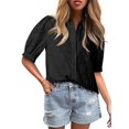 thumbnail image 1 of Camisa Dokotoo de manga corta con cuello en V para mujer, primavera y verano, negra, 1 of 8