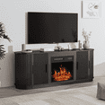thumbnail image 4 of BOSSIN 60" Fireplace TV Stand with Sliding Doors, Mid-Century Modern Entertainment Center with Electric Fireplace & Storage, Black, 4 of 10