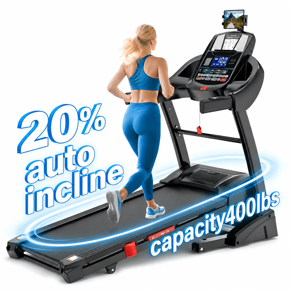 Foldable Treadmill for Home with 20-Level Auto Incline, 5.1HP Brushless Motor, 12 MPH Speed, 300-400 LBS Capacity, Bluetooth Speakers, App Control, Caminadora with Auto Incline