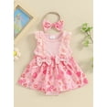 thumbnail image 2 of Bslissey Baby Girls Sleeveless Romper Dress Infant Lace Patchwork Cute Flower Strawberry Print Jumpsuit with Headband Newborn Summer Casual A-line Dress 0-18 Months, 2 of 8