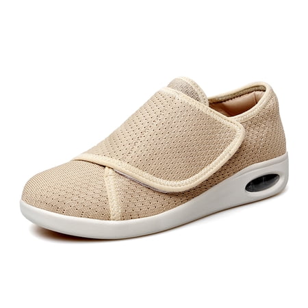 YOURDIARY Adjustable Hook and Loop Wide Fit Casual Walking Shoes, Breathable Mesh Air Cushion Non Slip Comfort Sneakers for Women Seniors