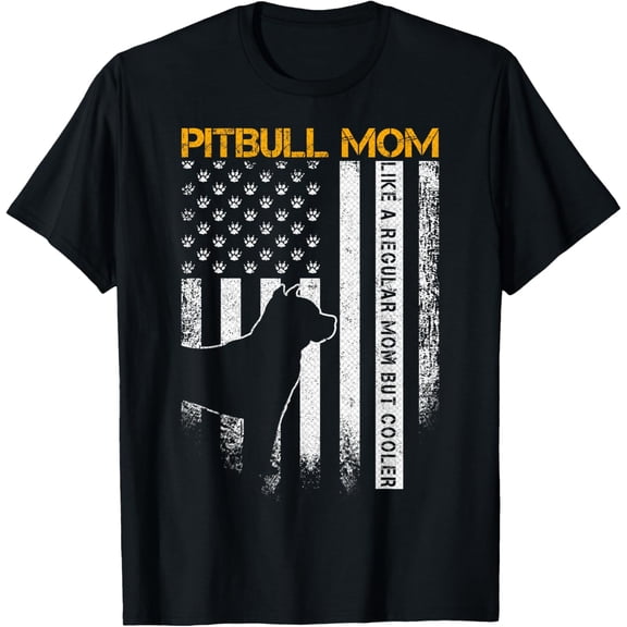 t-shirt Pitbull Dog Mom Like A Regular Mom But Cooler USA Flag T-Shirt mens,black,women,funny,journey,Crew Neck, Short Sleeve,printing