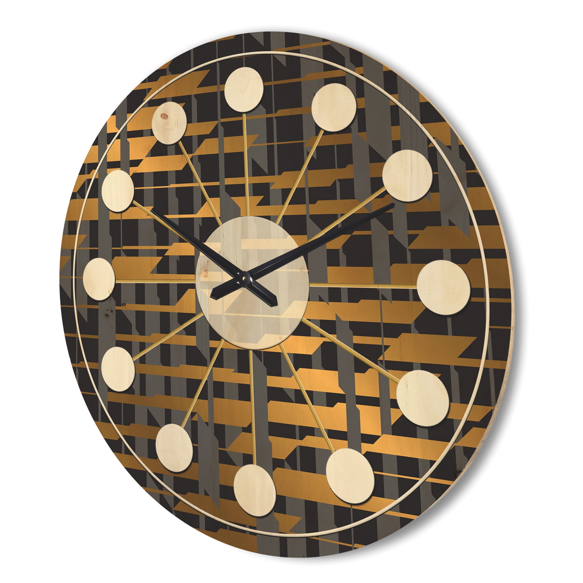 Designart 'Gold Checkered Retro Pattern I' Mid-Century Modern Wood Wall Clock