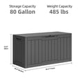 thumbnail image 5 of Dextrus 80 Gallon Large Resin Deck Box, Dark Gray Waterproof Weather Resistant Outdoor Storage Box, Lockable Organizer for Patio Cushions, Garden Tools, Pool Accessories & Indoor Outdoor Essentials, 5 of 9