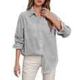 thumbnail image 2 of Blouses for Women Long Sleeve Dressy Casual Work Shirts Solid Color Business Button Down Lapel Collared Spring Tops, 2 of 4