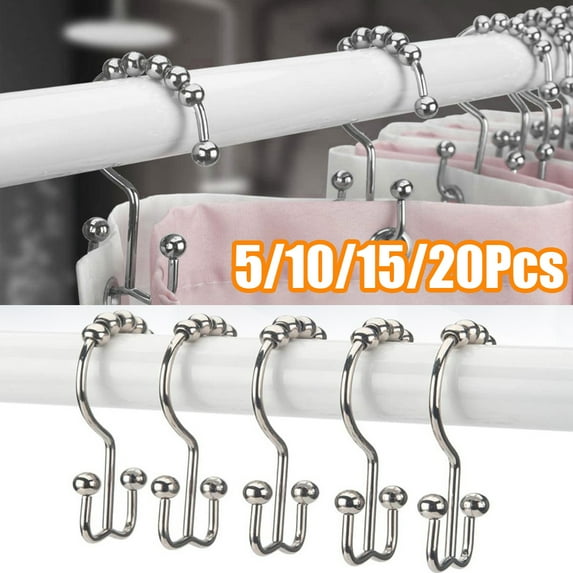 Travelwant 5/10/15/20Pcs Shower Curtain Rings, Rust-Resistant Metal Double Shower Hooks for Curtain Rolling Shower Curtain Hooks Rings Shower Rings for Bathroom Shower Curtain Rod , Nickel