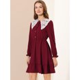 thumbnail image 2 of INSPIRE CHIC Women's Retro Ruffle Hem Dresses A-Line Lace Panel Peter Pan Collar Dress, 2 of 6