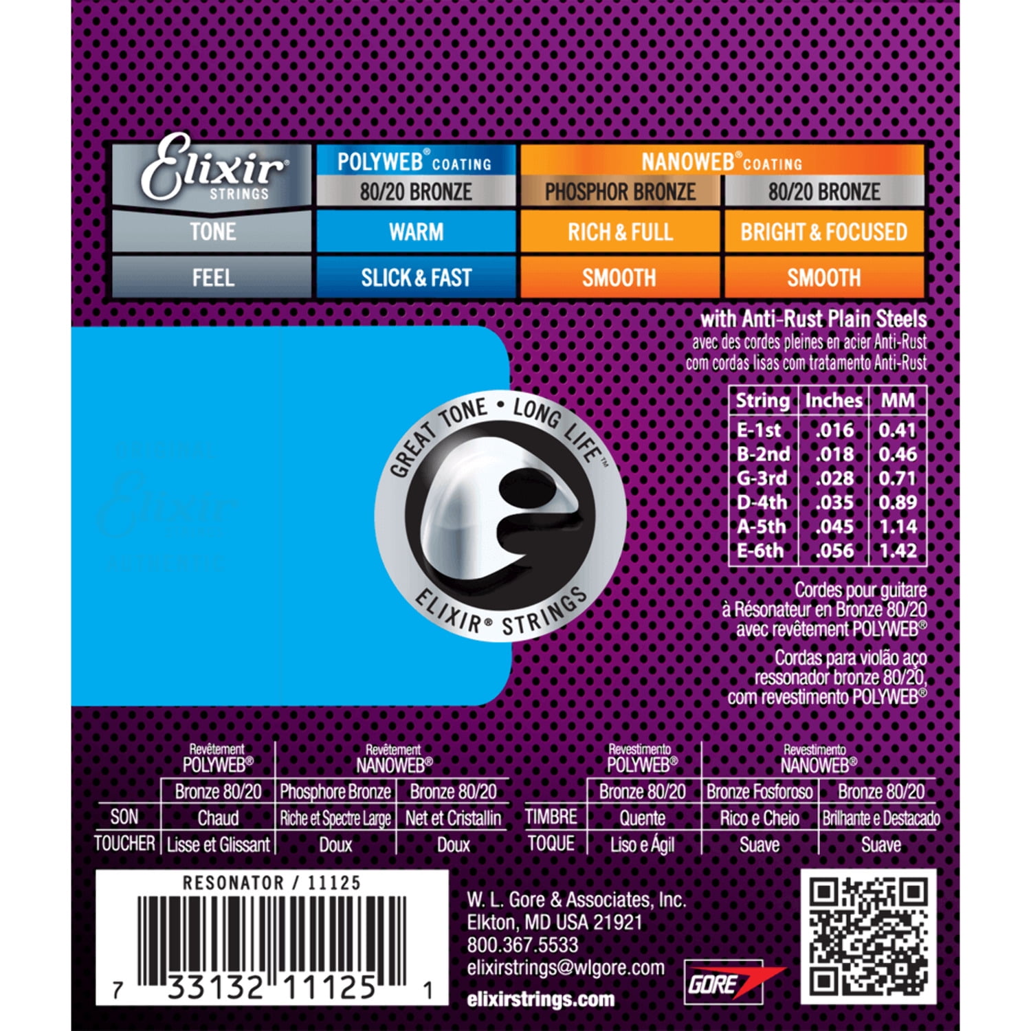 Elixir 80/20 Bronze Resonator Acoustic Guitar Strings, POLYWEB (.016-.056)