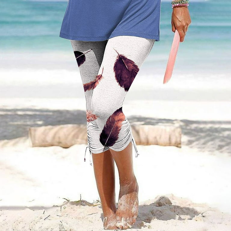Womens Beach Capri Pants Summer Casual Capri Leggings Elastic