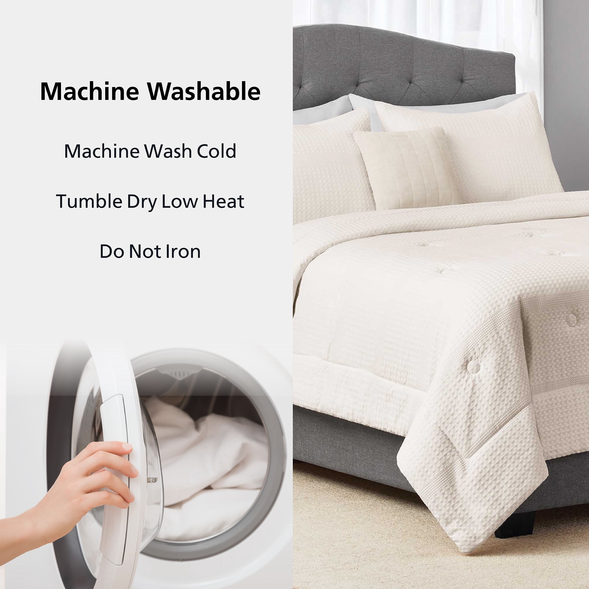 Mainstays King Comforter Set, All-Season, 5-Piece, Ivory Waffle