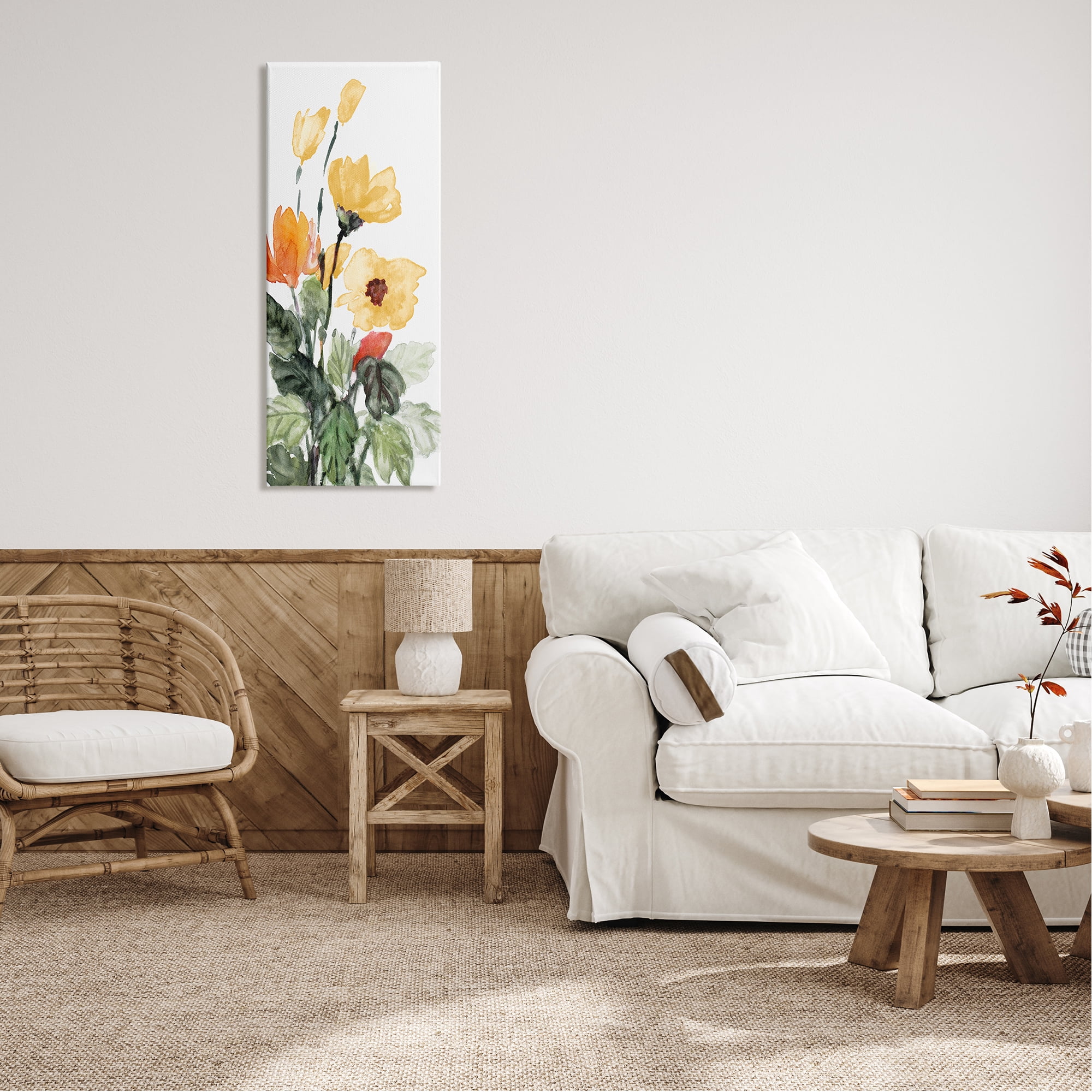 Stupell Industries Yellow Abstract Poppies Botanical & Floral Painting Gallery Wrapped Canvas Print Wall Art, 17 x 40