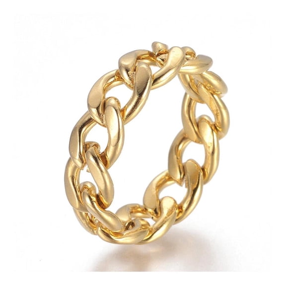 304 Stainless Steel Ring Curb Chain Ring Wide Ring Gold 17mm 7mm Statement Size 7 A43