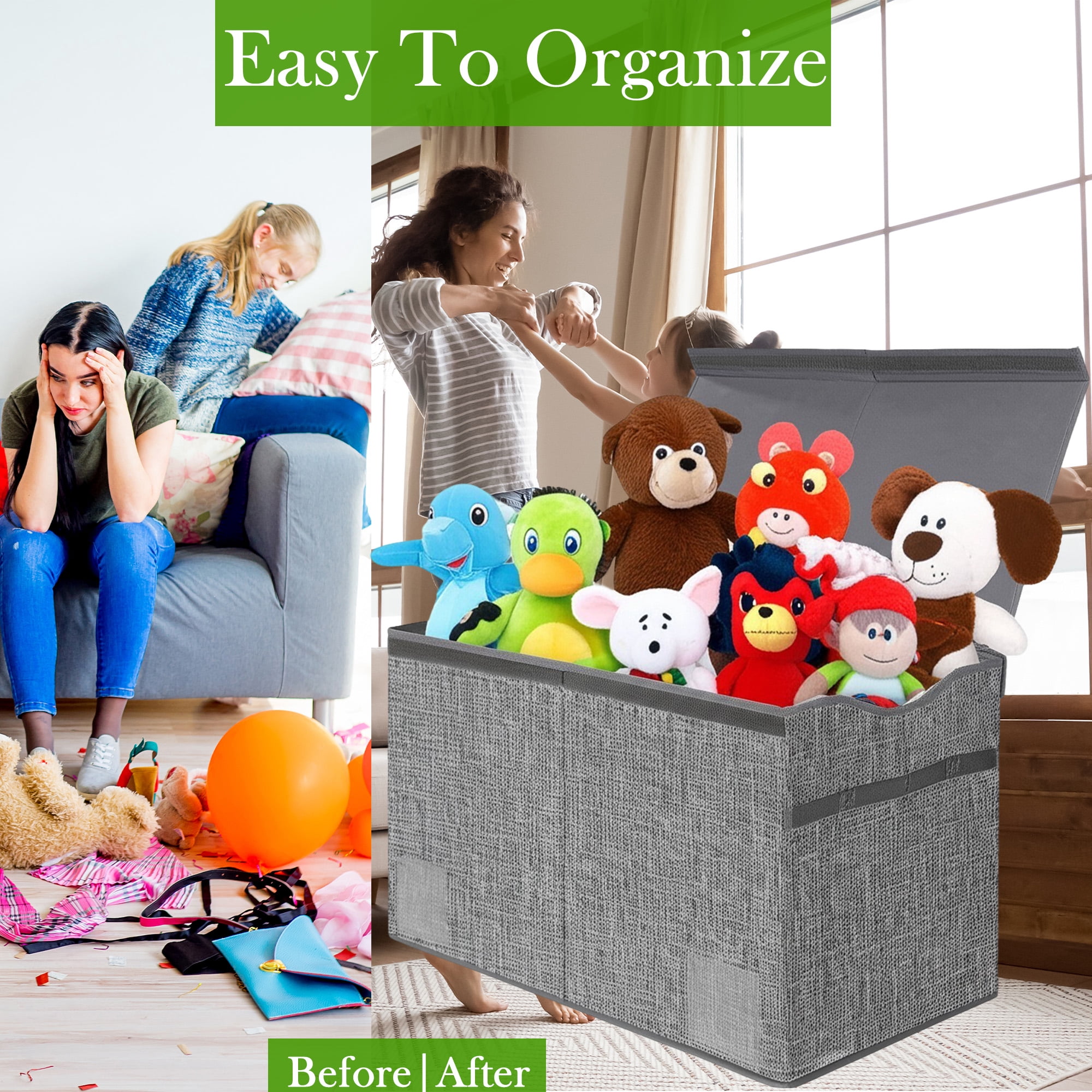 VICTORICH Extra Large Children's Collapsible Toy Storage Fabric 32 gal Kids Room Toy Chests, Gray